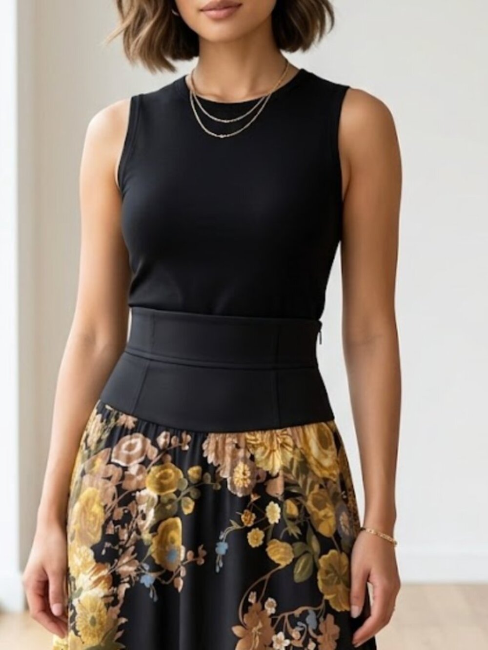 Jennifer Glasgow Floral Mini Skirt Rayon Made in Montreal Black Gold Sz M
